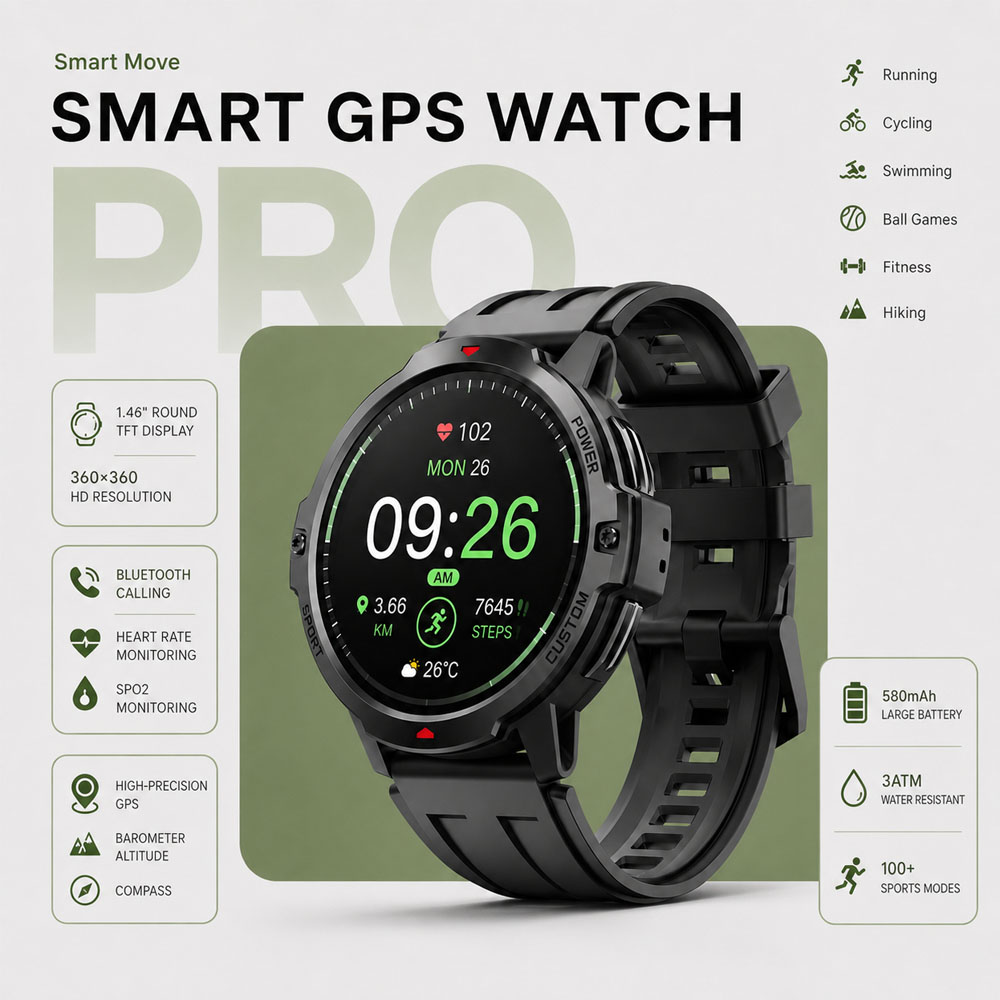 Timex Watches Smartwatch - NEUE 1,46 Zoll Militär-GPS-Smartwatch 3ATM Wasserdicht