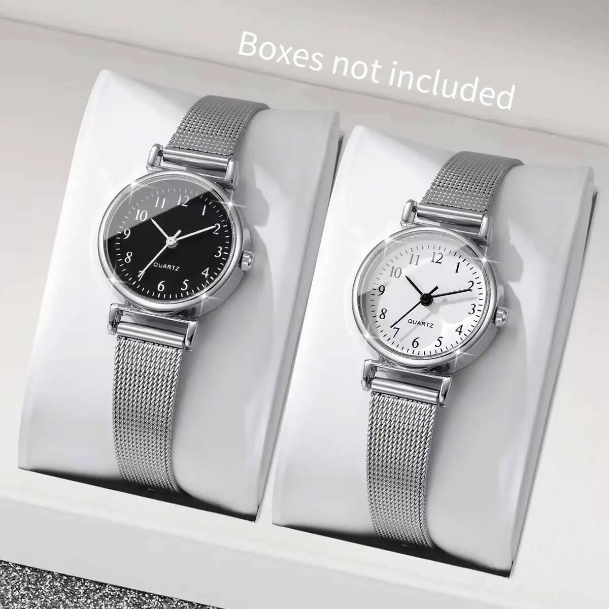 Mesh Stainless Strap - 1/2 Stück modische Damenuhren, einfaches Mesh-Band,