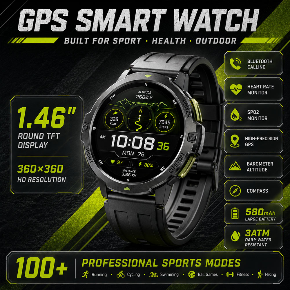 Timex Watches Smartwatch - NEUE Militärische GPS-Smartwatch 3ATM Wasserdicht 580mAh