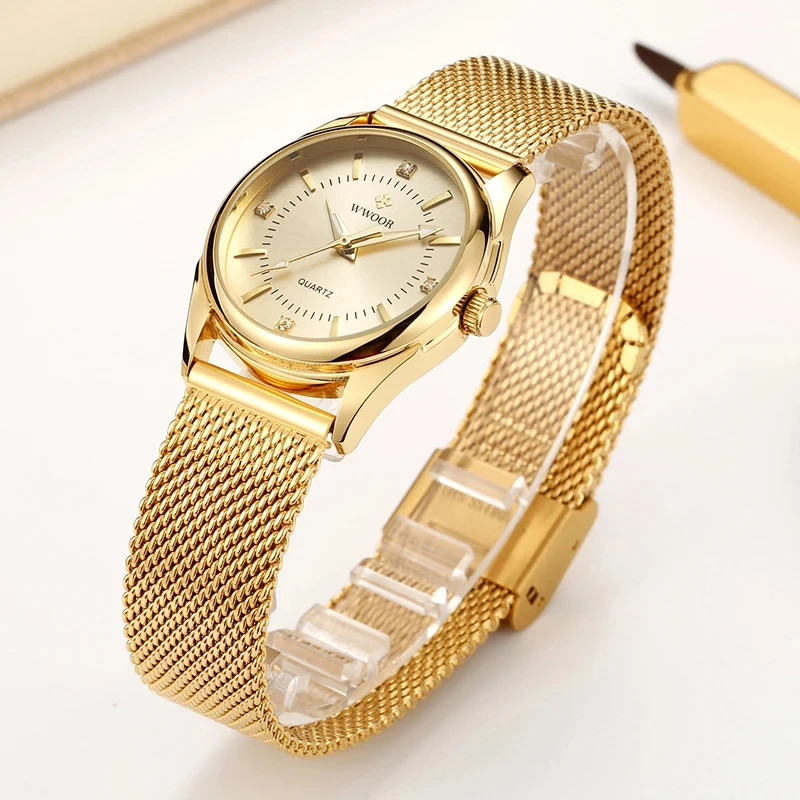 Mesh Stainless Strap - WWOOR Luxus Marke Kleid Gold Uhr
