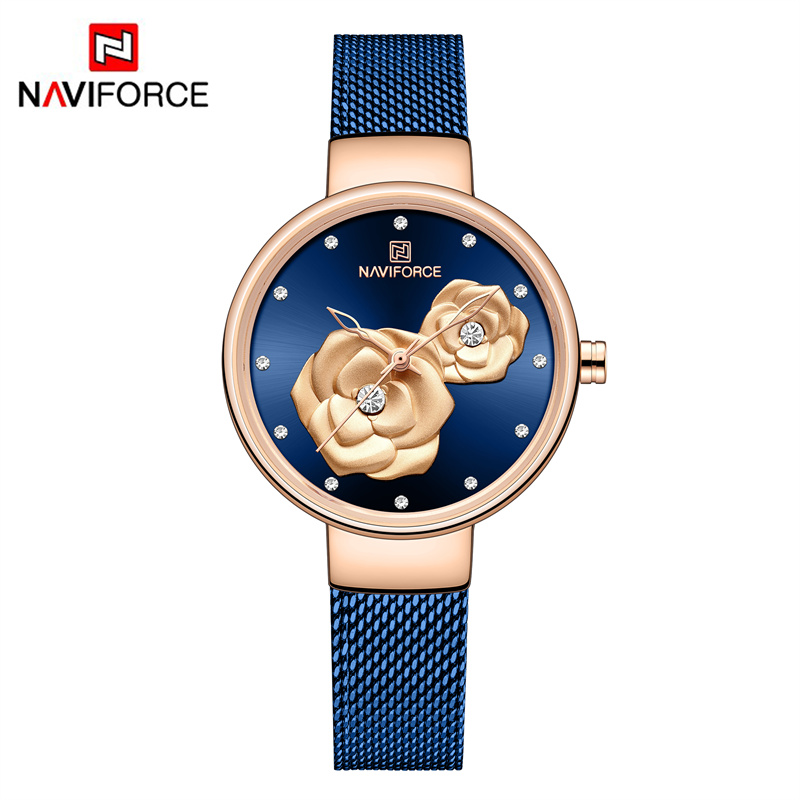 Mesh Stainless Strap - NAVIFORCE Luxus-Damenuhr-Set mit Stahlgeflechtband, kreatives Design,
