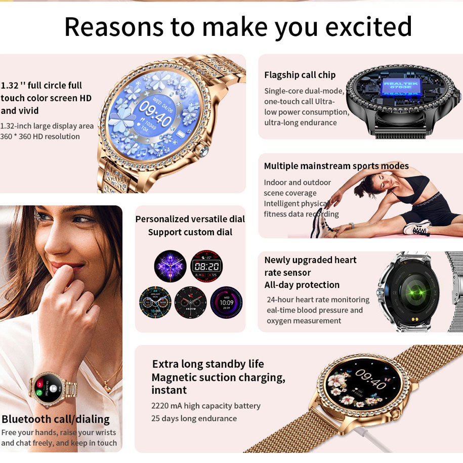 696 neue Blue Tooth Anruf Frau – Smartwatch Ladies Watches For Women Bewertung und Preis
